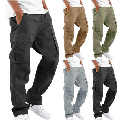 2025 new Men Spring Casual Trousers Solid Color Multi-Pocket Loose Straight Sports Fitness Pants Outdoor Cargo Pants Men