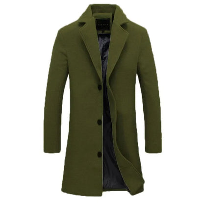 Autumn Winter Fashion Men's Woolen Coats Solid Color Single Breasted Lapel Long Coat Jacket Casual Overcoat Plus Size 9 Colors
