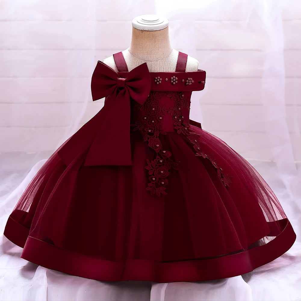 Baby Girls Christmas Dress Newborn Baptism Princess Party Dresses Lace Sleeve Toddler Girl Clothes 1 Years Birthday Wedding Gown