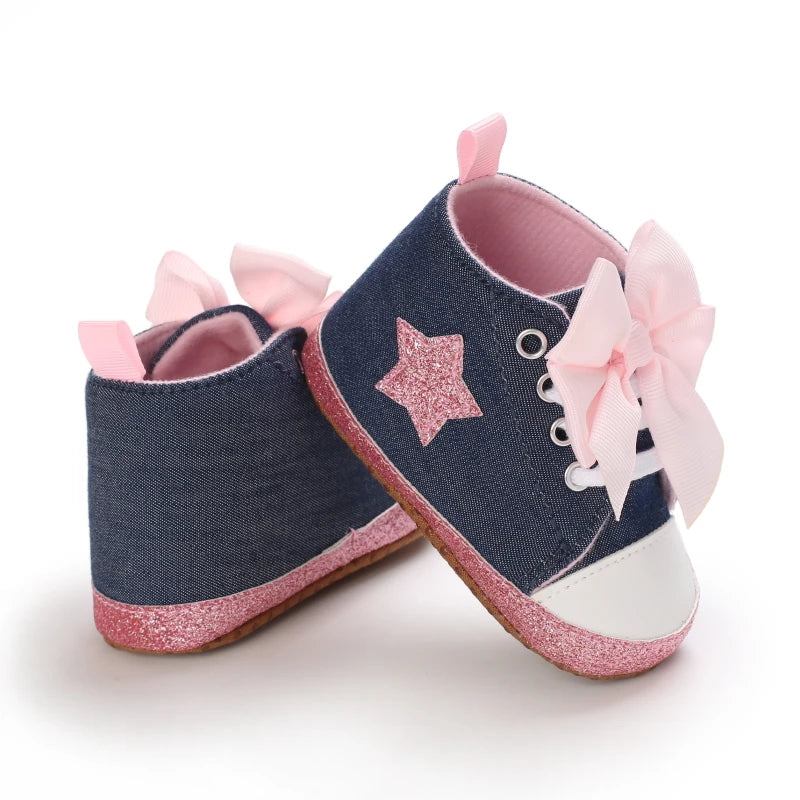 Lucky Blue Newborn Infant Toddler Boy Girl Casual Breathable Soft Cloth Bottom  Anti-slip PU Leather First Walkers Canvas Shoes