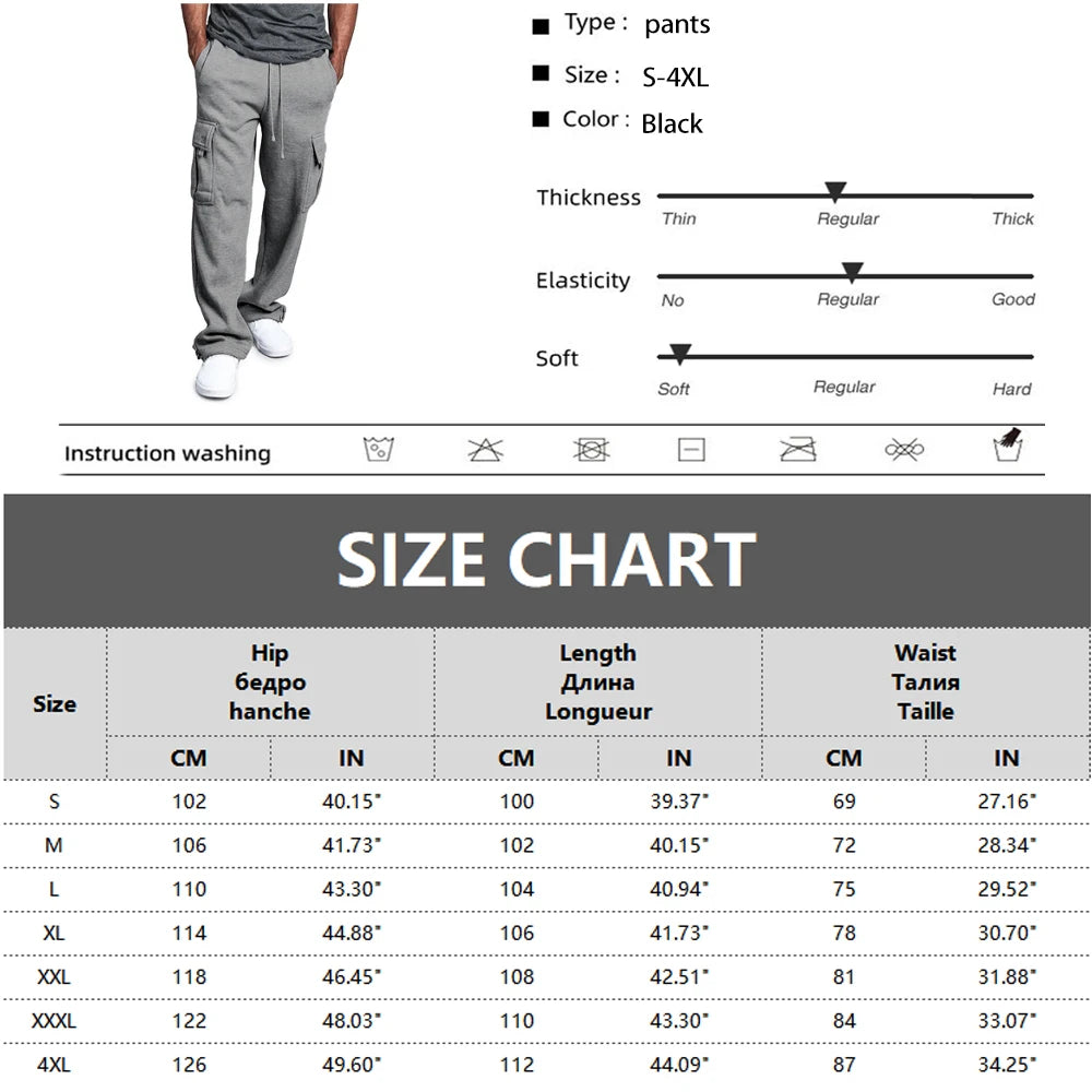 Men's Sweatpants Straight Fit Joggers for Sports and Streetwear Loose Oversized Drawstring Long Pants Men Multi-pocket Pants