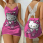 Mini Dress Pajama Skirt Hello Kitty Sexy Dresses Off Shoulder Bow Knot Satin Surface Women's Fashion Summer 2024 Short Party Lace