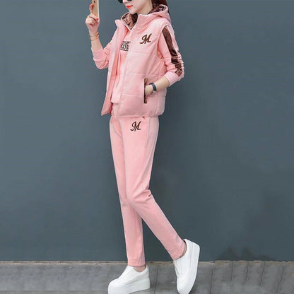 Fashion Warm Three Piece Set Women Outfit 2025 Fall Winter Thicken Tracksuit Casual Waistcoat + Hoodies + Pant Female Sweat Suit