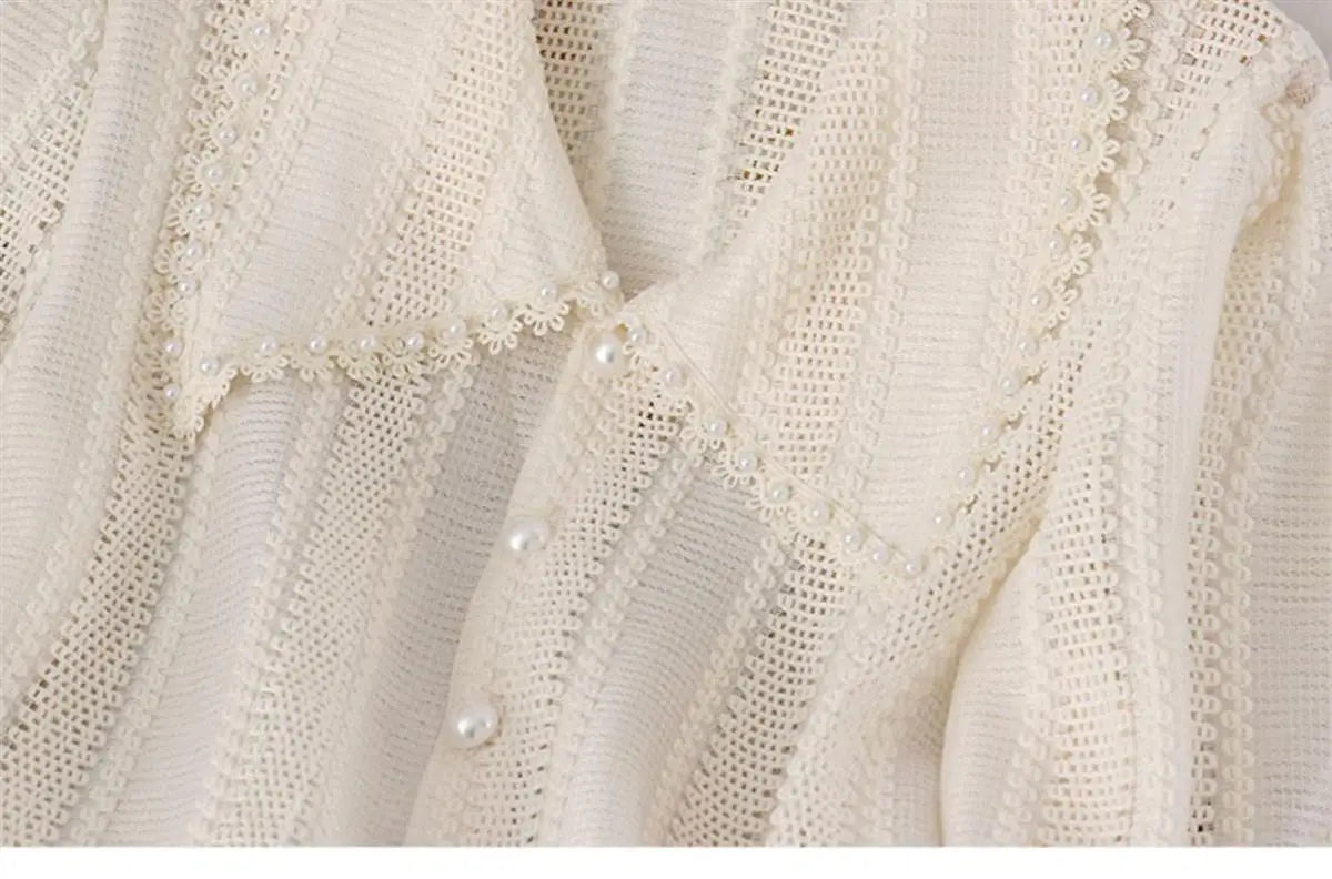 Shirts Women Peter Pan Collar Hollow Out Fashion Tender Sweet Solid Young French Style Elegant Ins Топ Женский New Arrival Chic