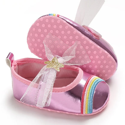 Cute 0-18M Spring Newborn Silver Baby Shoes Non Slip Cloth Bottom Girl Shoes Elegant Breathable Casual Baby First Walking Shoes
