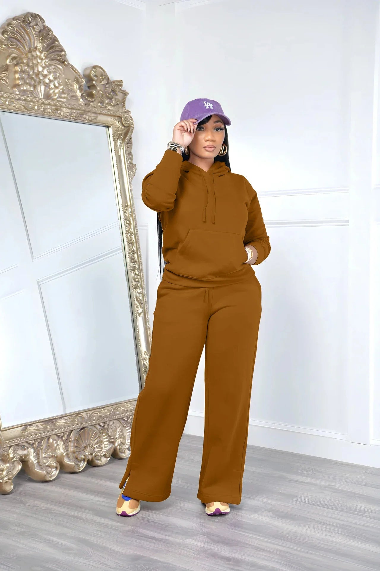 Women Sport Two Piece Outfit Winter Casual 2 Piece Set Hoodies Tops Wide Leg Pants Set Women Tracksuit