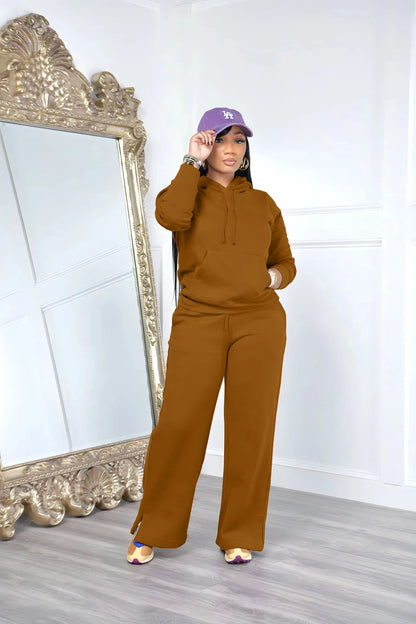 Women Sport Two Piece Outfit Winter Casual 2 Piece Set Hoodies Tops Wide Leg Pants Set Women Tracksuit