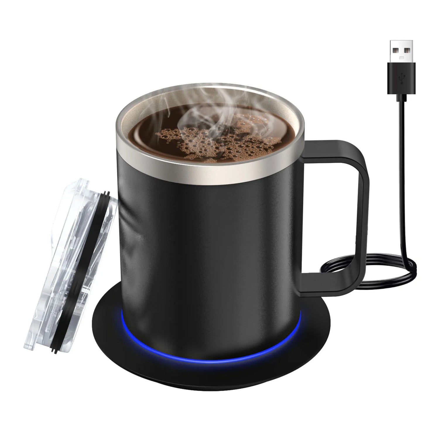 Self-Heating Coffee Mug - 12oz USB Electric Heated Mug Heat 131-149℉ Smart Warming Travel Mug Double Layer Food Grade Cup Warmer