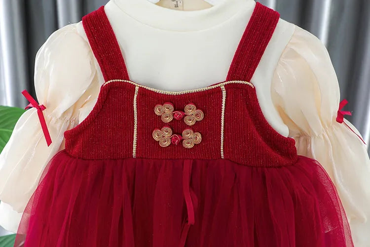 Toddler Baby Girls Dress Autumn  Winter Kids Red Christmas New Year Plush Warm Dress Infant Clothing Set Top+ skirt For 1-4 Years
