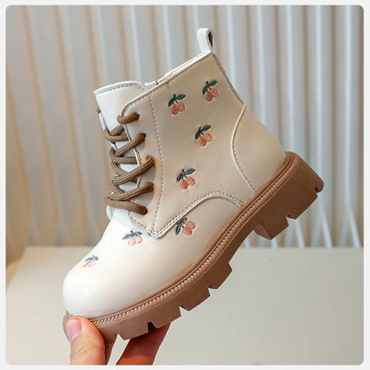 Girl's Ankle Boot Sweet Fashion Embroider Children Spring Autumn Leather Boots Causal Versatile Kid Princess Shorts Single Boots