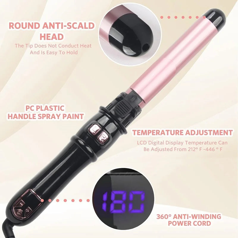Automatic Hair Curler 1.1inches Rotating Curling Iron with LED Display Fast Heating Curling Wand Hair Curler for Home Travel Use