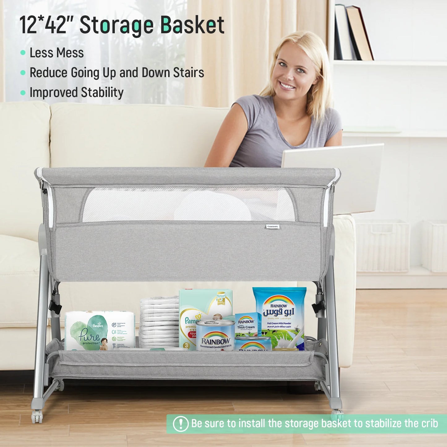 Bassinet for Babies Large Volume and Mobile with Storage Basket Bedside Sleepers for 0 to 6 Months Baby Infants