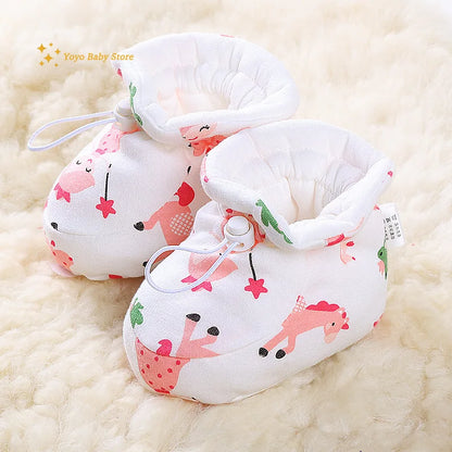 Newborn Baby Shoes for Boys Girls Winter Warm Thicken Plush Toddler Shoes Soft Sole Kids Short Booties Infant First Walker