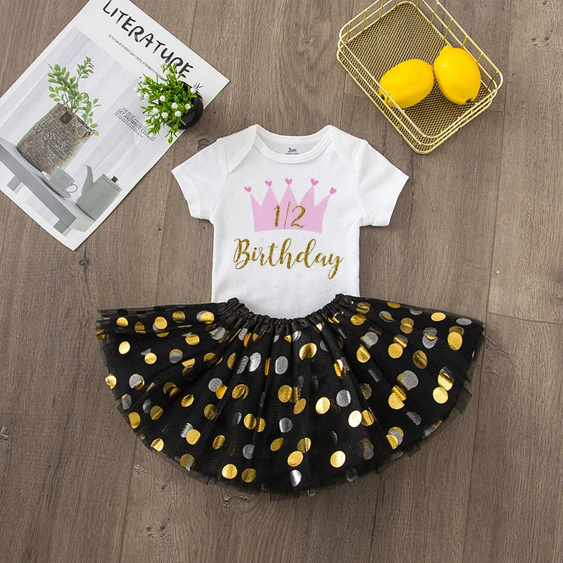 It's My 1/2 Birthday Baby Girls Birthday Outfit Cake Smash Outfit Birthday Party Shirt Tutu + Baby Bodysuits Dress Set Clothes
