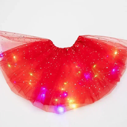 LED Glowing Light  Women Tulle star Skirt Short Tutu Mini Skirt Adult Fancy Ballet Dancewear Party Costume Ball Gown Mini skirt
