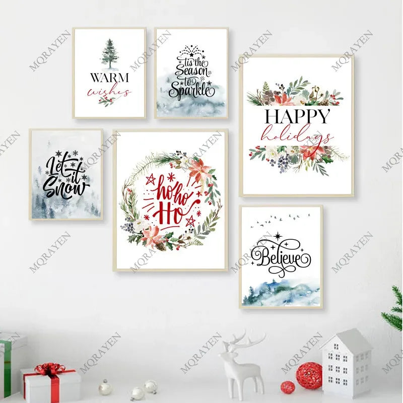 Holiday Décor Christmas Theme Posters Prints Nordic Wall Art Canvas Painting Pictures Home Room Decor Christmas Gifts