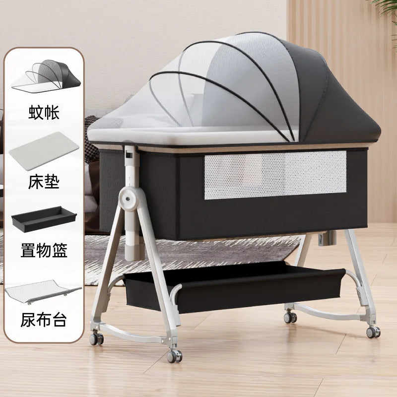 Baby Bed Crib Portable Bassinet Bedside Liftable Cradle Bed Playpen Newborn With Changing Table Storage Bag Mosquito Net