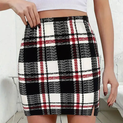 Plaid Skirt Sexy Micro Skirt Offiece Lady Red Green Elegant Pencil Mini Skirts Streetwear High Waist Lady Short Skirt for Women