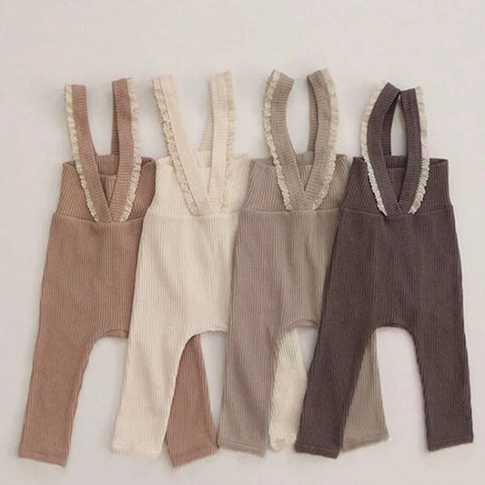 Korean Style Baby Girls Lace Suspenders Toddler Baby Girl Jumpsuits Overall Autumn Spring Newborn Baby Elastic Suspender Pants