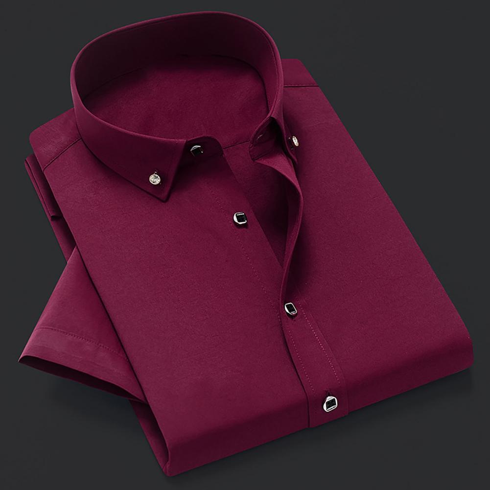 White Men Business Shirt  Pure Colors Breathable Men Shirt Short Sleeve Formal Top