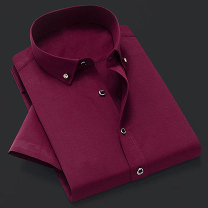 White Men Business Shirt  Pure Colors Breathable Men Shirt Short Sleeve Formal Top