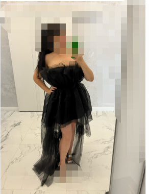 Elegant Mesh Tulle Wedding Party Dress for Women Strapless Off Shoulder High Waist Evening Gowns Formal Occasion Prom Dresses