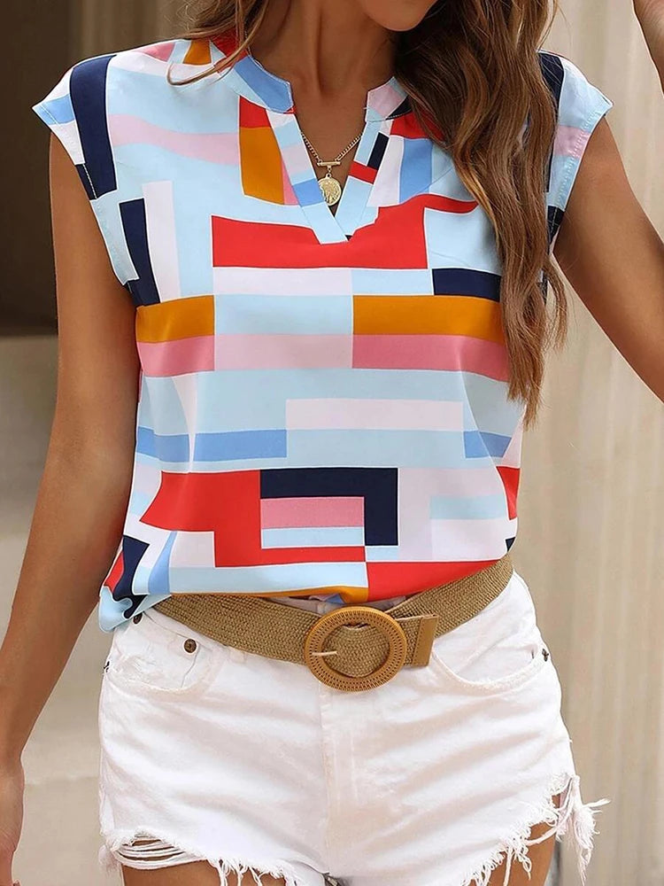 Women's Blouse Casual Short Sleeve Shirt Simple V Neck Tops Elegant Shirts And Blouses Deals Summer Youthful Woman Clothes 2025