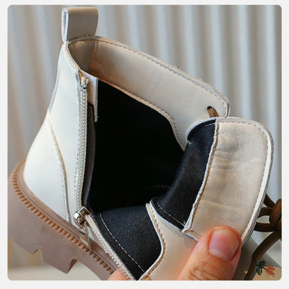 Girl's Ankle Boot Sweet Fashion Embroider Children Spring Autumn Leather Boots Causal Versatile Kid Princess Shorts Single Boots