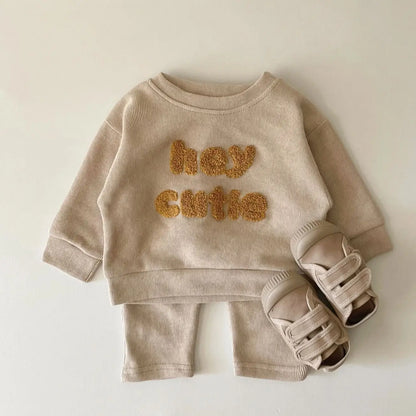 Europe Baby Cotton Knitting Clothing Sets Kids Boys Girls Spring Clothes Loose Tracksuit Pullovers Tops +Pants 2PCS Outfits