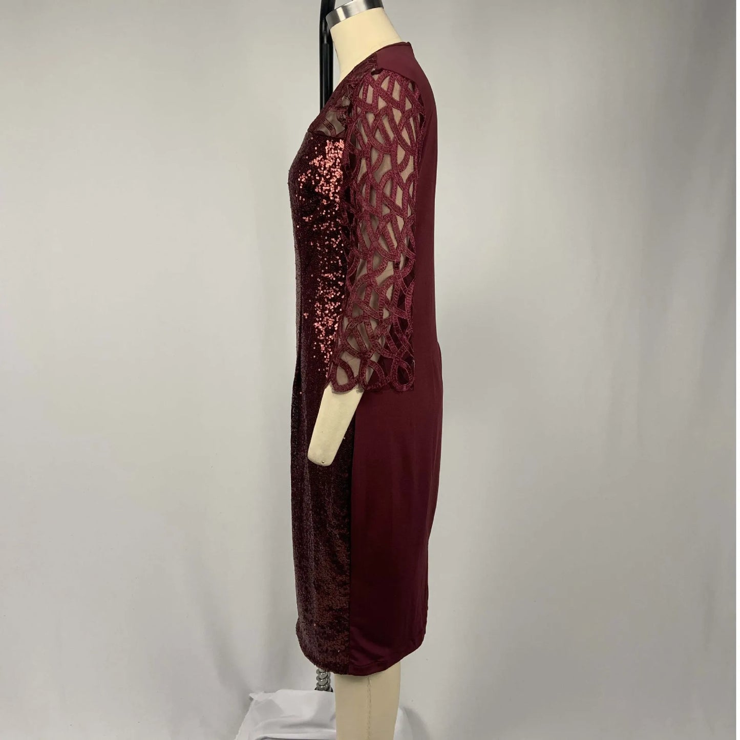 Elegant Sequin Plus Size 4XL 5XL Women Midi Dress Sexy Casual Evening Party Dress Gown Wedding Luxury Robe Rouge Vestidos