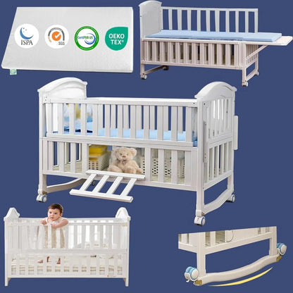 Mini Baby Crib 4 in 1 Convertible with Memory Foam Mattress(38"by 24") Included, Cunas para Babes 2024 Natural Wood Portable Crib