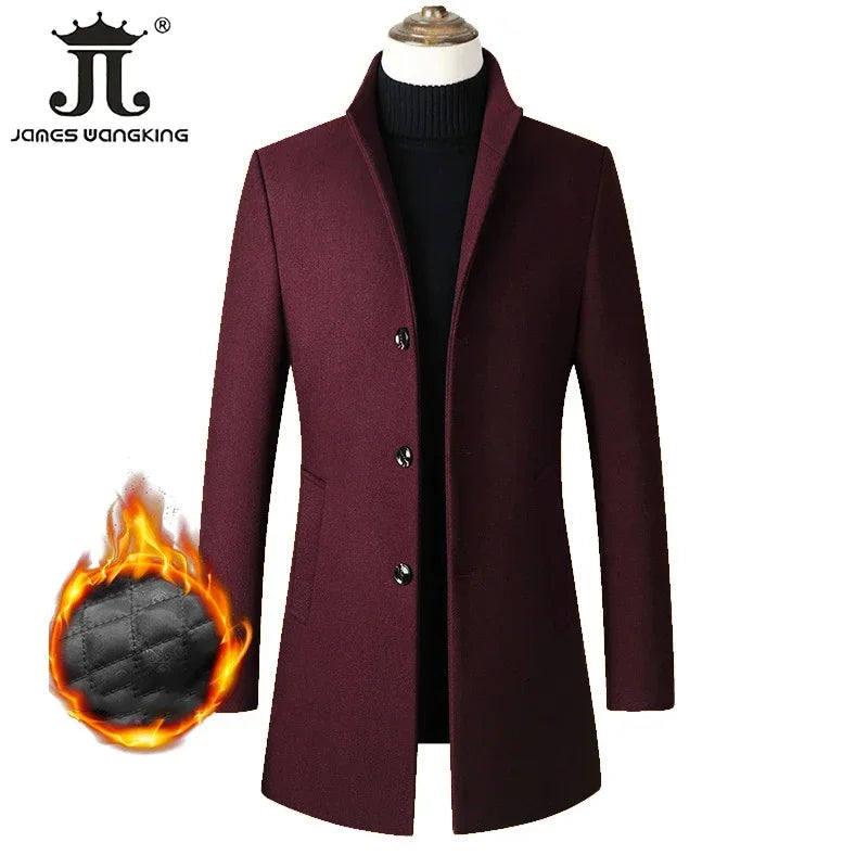 EUR Size S-XXL Autumn Winter Thick Warm Stand-up Collar Woolen Men Coat Business Casual Slim Coat Woolen Jacket Male Windbreaker