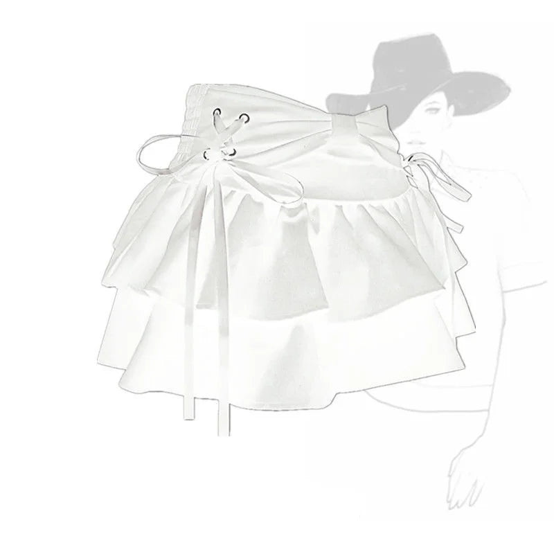 Blue Denim Pleated Skirt Bow Fold Design Women's A-line Short Skirt Built in Shorts American Spicy Girl Korean Fashion Hot sweet