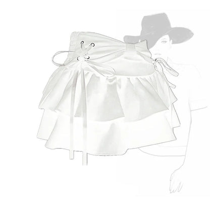 Blue Denim Pleated Skirt Bow Fold Design Women's A-line Short Skirt Built in Shorts American Spicy Girl Korean Fashion Hot sweet