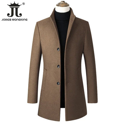 EUR Size S-XXL Autumn Winter Thick Warm Stand-up Collar Woolen Men Coat Business Casual Slim Coat Woolen Jacket Male Windbreaker