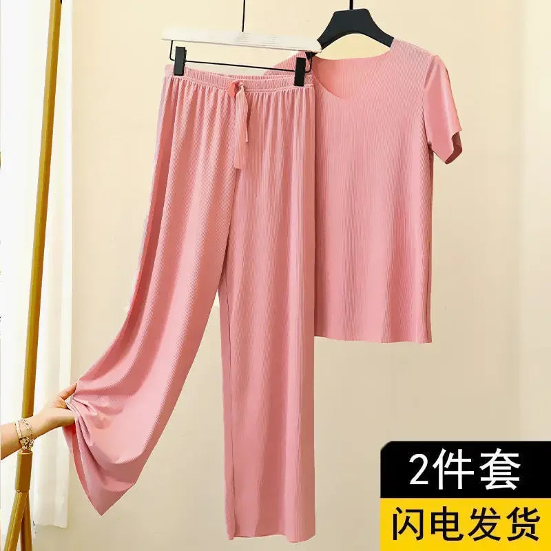 Female Home Clothes 2 Pieces Set Lady Home Suit Summer Women Lounge Wear Autumn Loose Home wear Suit for Women Pajamas Pants Set