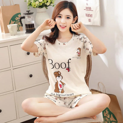 Autumn Thin 2pieces Pijamas Set Women 2025 Cartoon Round Neck Girls Pajamas Sets Honey Boof Full Sleepwear Clothes Sleep Tops