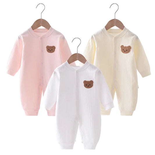 Autumn Baby Romper Solid Color Bear Jumpsuit Cotton Spring Newborn One-Pieces Clothing for Boys Girls Infant Onesie 0-18M