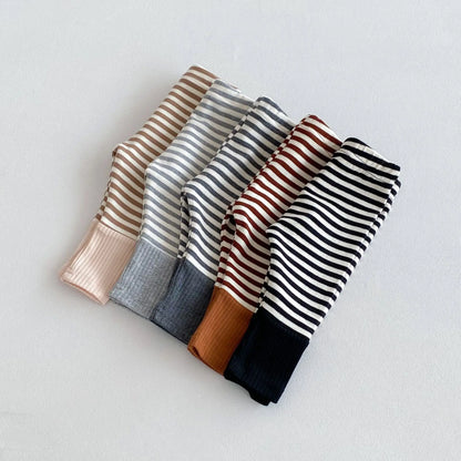 2025 Autumn New Baby Leggings Cotton Girls Striped Patchwork Leggings Infant Stretch Pants Toddler Trousers Boys Clothes