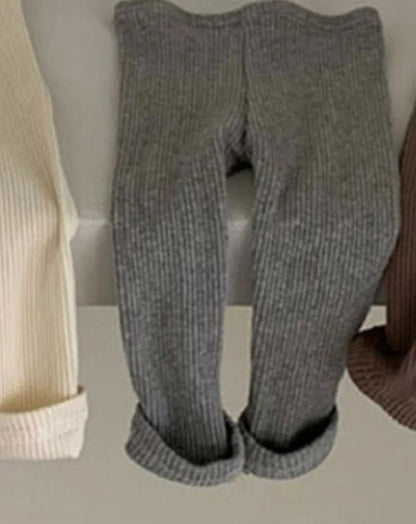 Baby Clothing 2025 Autumn Boys and Girls Simple Style Leggings Solid Color All Match Knitted Elastic Waist Casual Simple Pants