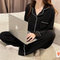 Black Sleepwear Women Pajama Sets Korean Pajama Autumn Pants Sets for Women 2 Pieces Button Night Wears Long Sleeve Home Suit