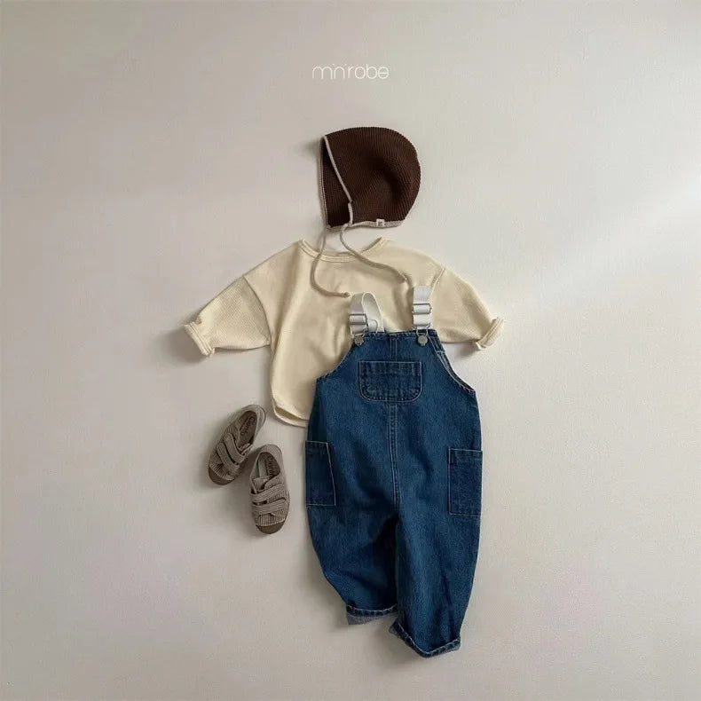 Baby Clothing Simple All Match Denim Overalls 2025 Spring and Autumn New Fashion Casual Pants Boys Girls Baby Loose Pants
