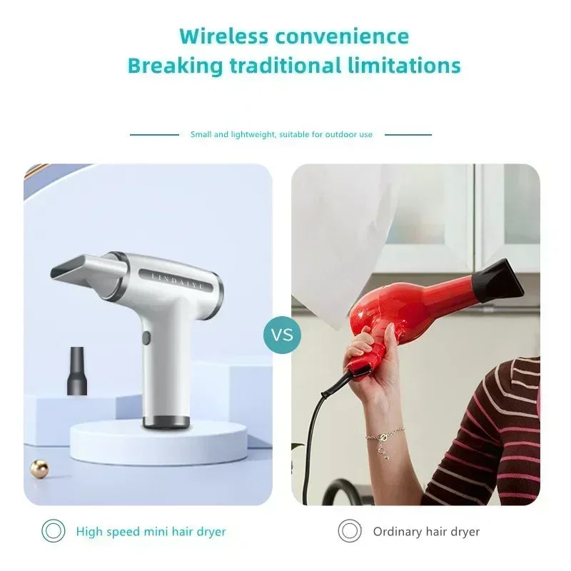 Wireless Hair Dryer Multifunctional  Air Duster Blower Travel Portable USB Rechargeable Negative Ions Blow Dryer