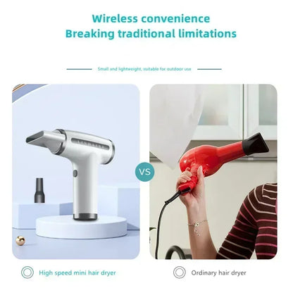 Wireless Hair Dryer Multifunctional  Air Duster Blower Travel Portable USB Rechargeable Negative Ions Blow Dryer