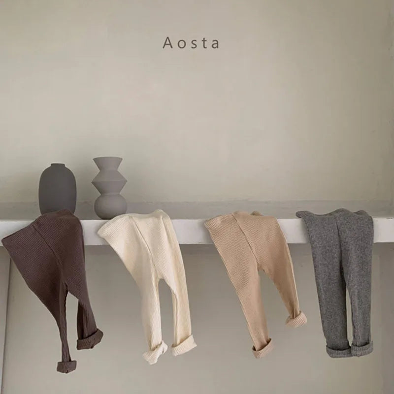 Baby Clothing 2025 Autumn Boys and Girls Simple Style Leggings Solid Color All Match Knitted Elastic Waist Casual Simple Pants