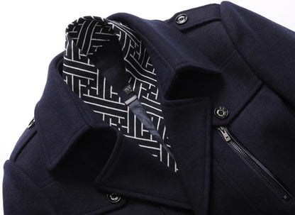Winter Men's Woolen Coats Fashion Thicken Mid Length Trench Solid Turn Down Collar Warm Outerwear Business Casual Wool Coat Men