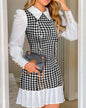 Women's Dresses 2025 Spring Fashion Houndstooth Button Decor Puff Sleeve Ruffle Hem Elegant Turn-Down Collar Daily A Line Dress
