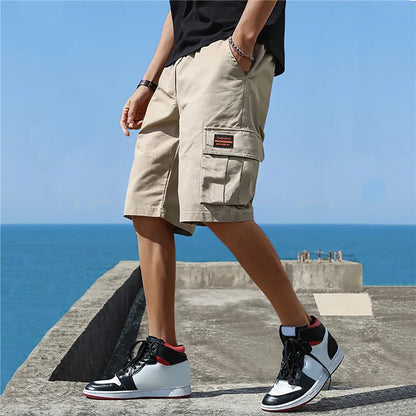 2025 New Summer Men Trend Cargo Shorts Men's Letter Print Pocket Shorts Fashion Casual Straight Shorts Male Ropa Hombre