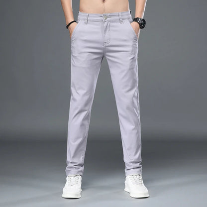 KUBRO Korean Style Cotton Soft Elastic Slim Straight Trousers Summer Thin Office Fashion Versatile Men's Business Casual Pants