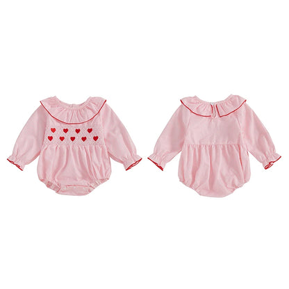 My First Valentines Day Baby Girl Outfit Newborn Heart Smocked Bubble Romper Bodysuit Cute Valentines Day Clothes